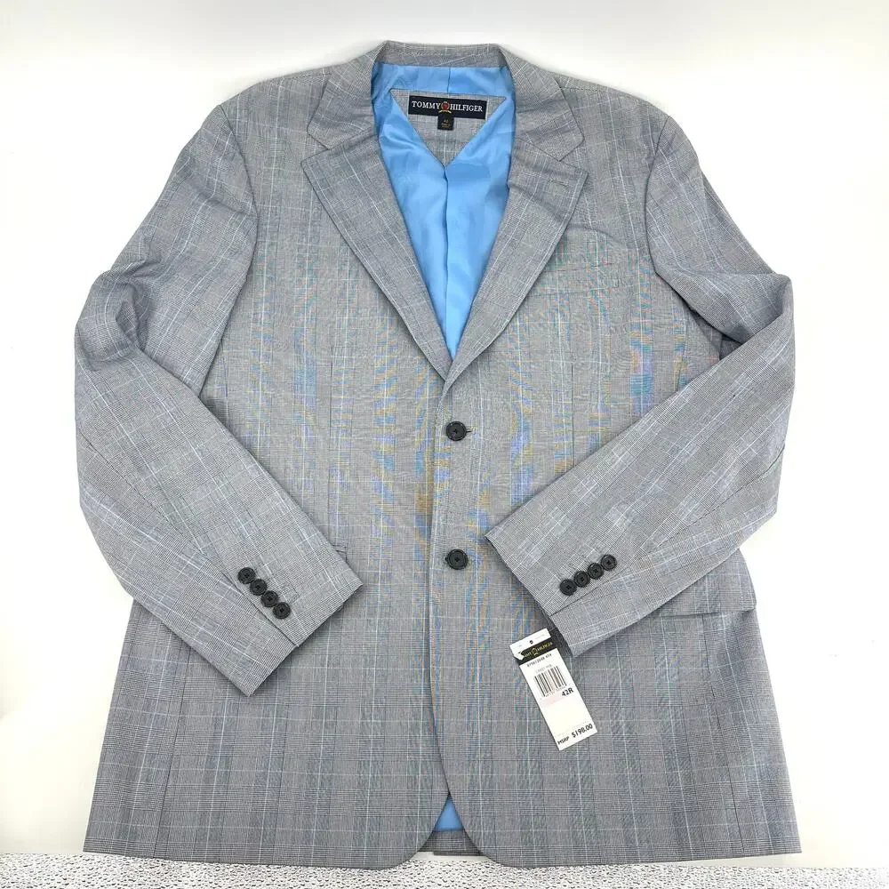 Tommy Hilfiger‎ Men's Cotton Suit Jacket NWT Single Breasted (42RR) Gray Check